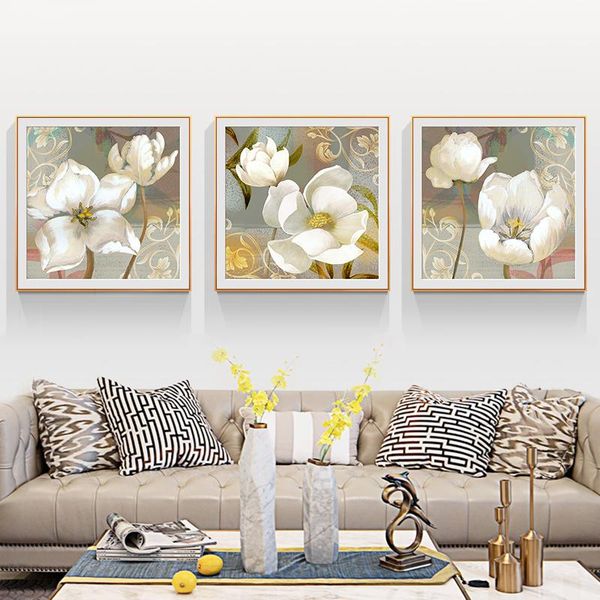 

paintings nordic abstract white flower canvas art modern plant leaf posters and prints wall pictures for dining room decor