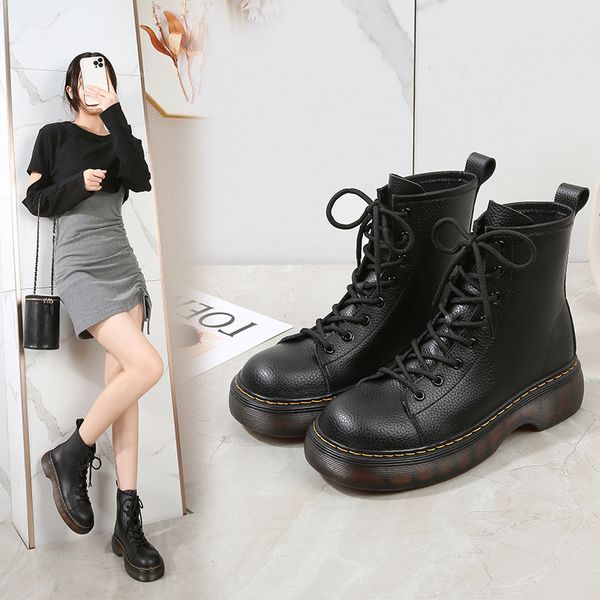 

2021 thick soled martin autumn british style short knight boot's sho, Black