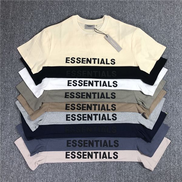 

2021 spring summer t-shirt fear of god fog essentials front 3d silicon logo t shirt tee skateboard loose tshirt men women short sleeve, White;black