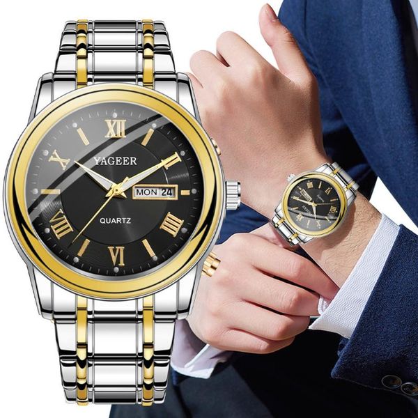 

wristwatches luxury brand mens sports watches fashion men business stainless steel quartz watch luminous with calendar clock montre homm, Slivery;brown