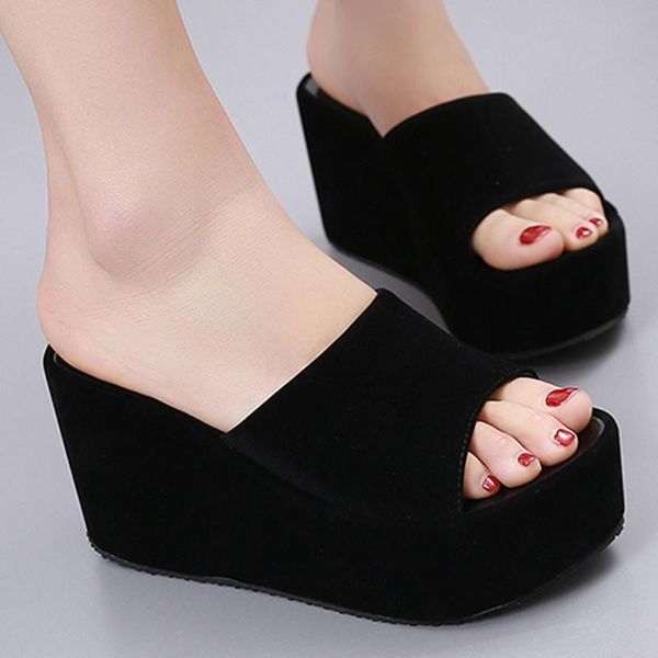 

slippers summer woman shoes open toe wedges beach walk sandals casual high heel for women brand ladies y*, Black
