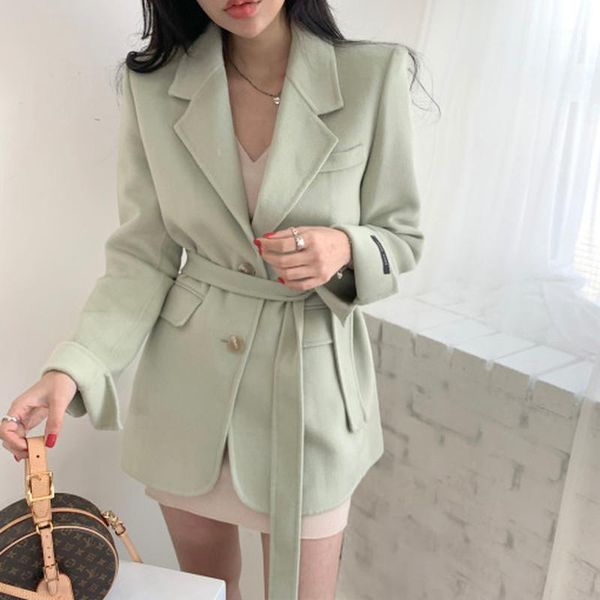 

women's wool & blends korean woolen coat women autumn winter turn down collar elegant white female long-sleeved office outerwear, Black