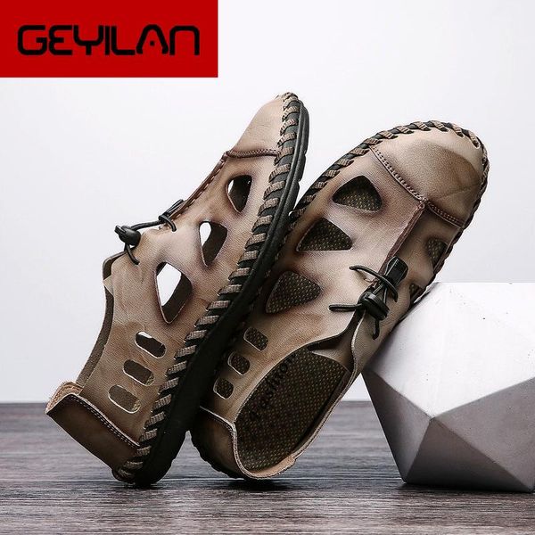 

sandals summer men casual breathable leather shoes male krasovki tenis masculino flat zapatillas 48, Black