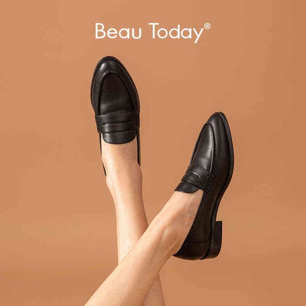 Платье обувь Beokoday Penny Loafers Женщины Мокасин Квартиры Мягкие Кельфскин Кожаный скольжение на остроконечной Toe Весна Осень леди ручной работы 27122 2 9