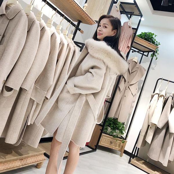 

women's wool & blends 2021 autumn winter office lady hooded coat women warm solid color outwear jacket fashion elegant cashmere, Black
