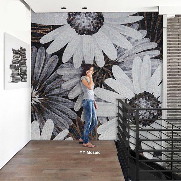 

wallpapers handicraft customize black white flower art mosaic murals wall tile for el bathroom showroom hall and floor decoration