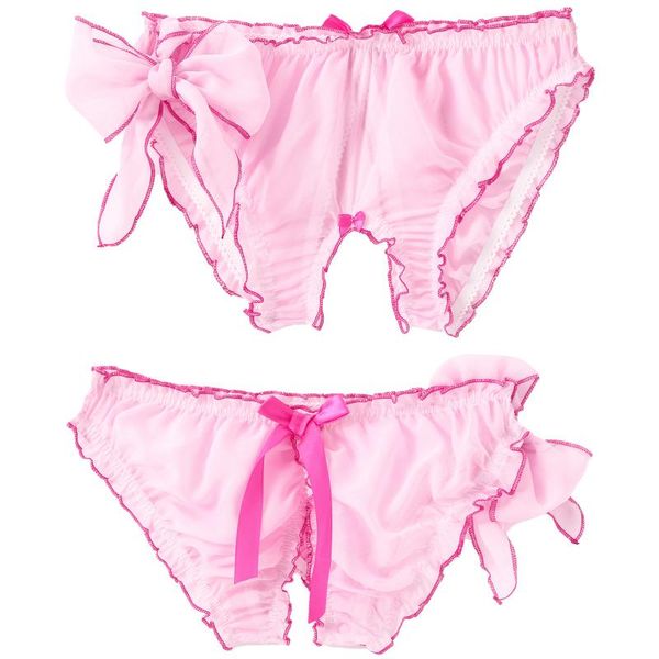 

women's panties women crotchless lingerie briefs underwear low waist ruffled bowknot side decor chiffon underpants summer, Black;pink
