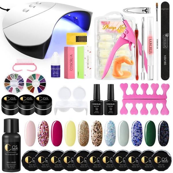 

pro uv gel manicure set acrylic nail kit with led lamp powder brush tips for polish art tools set1