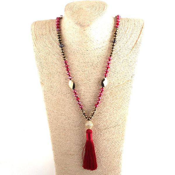 

pendant necklaces moodpc fashion bohemian tribal jewelry crystal / hematite long knotted micro zircon pave link tassel for women, Silver