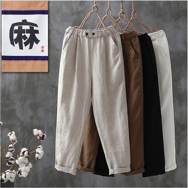 

ankle length autumn thin womens capri cotton solid line trousers harem elastic waist girls loose streetwear s 2xl, Black;white