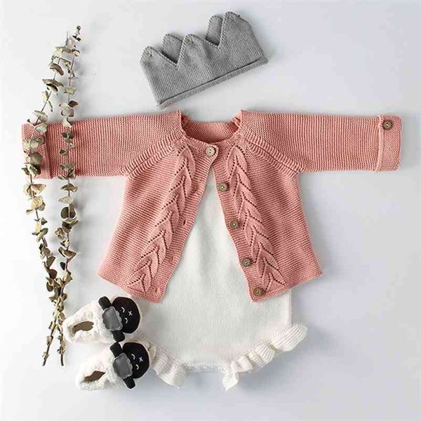 

baby boys girls outfits clothes set born leaf knit coat + rompers suit spring autumn infant clothing 210521, White