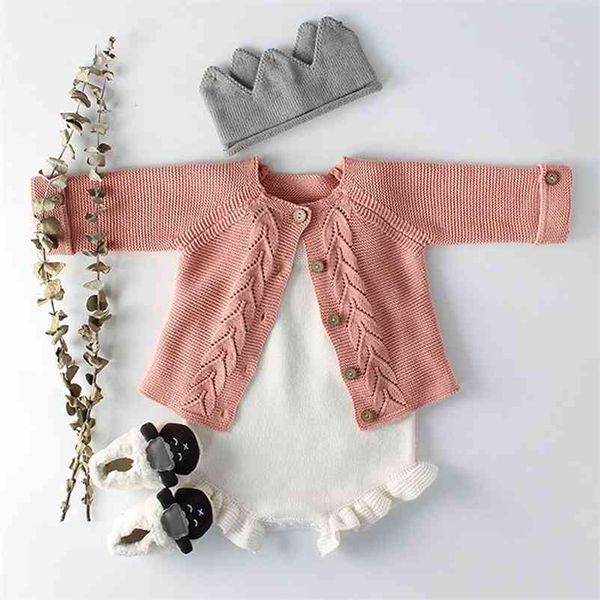 Baby Boys Meninas Roupas Roupas Set Nascido Folha Knit Coat + Macacões Terno Primavera Outono Infantil Roupas 210521