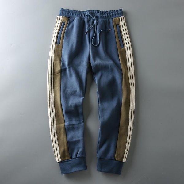 

men's pants autumn and winter plus velvet thick warmth contrast color webbing elastic waist men women sports casual pant, Black
