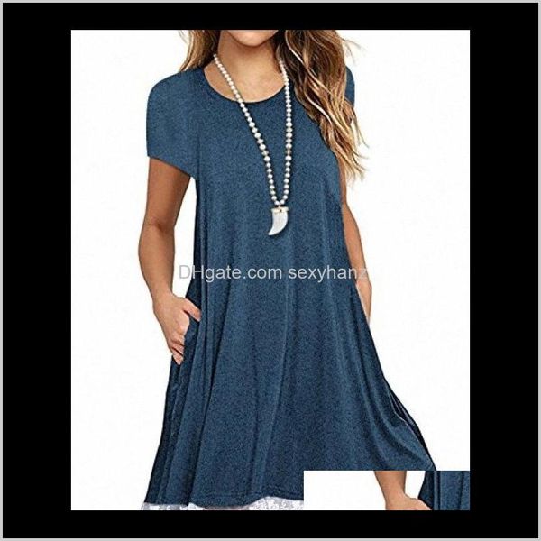 

casual dresses clothing apparel drop delivery 2021 sanifer womens long sleeve cotton lace t shirt dress with pockets tngw# m8l5k, Black;gray