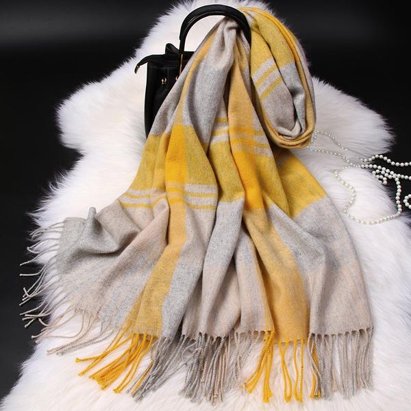 

scarves 2021 plaid wool scarf for women thicken warm cashmere shawls,wraps tassel echarpe pashmina ladies winter foulard femme, Blue;gray