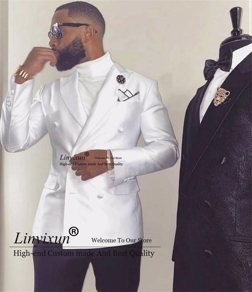 

men's suits & blazers white 2 pieces jacket black pant costume homme slim fit mens wedding suit double breasted tuxedos groom prom blaz, White;black