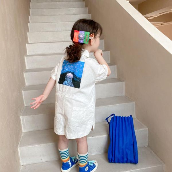 

jumpsuits summer fashion space printing short sleeve bodysuits boys and girls cotton loose coveralls, Blue