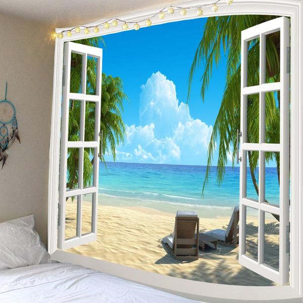 

tapestries beach tapestry seaside landscape background wall hanging 3d digital printing living room bedroom decoration big blanket
