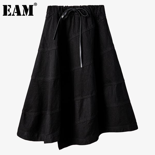 

[eam] high elastic waist half-body black asymmetrical loose fit skirt women fashion spring summer 1dd6357 21512
