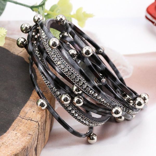 

charm bracelets european and american explosive high-grade alloy magnet buckle woven horsehair leather beads leopard bracelet for women, Golden;silver