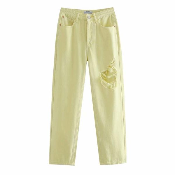 

women's jeans in the summer of 2021 european and american wind hole straight clothing wholesale color denim trousers, 1905, Blue