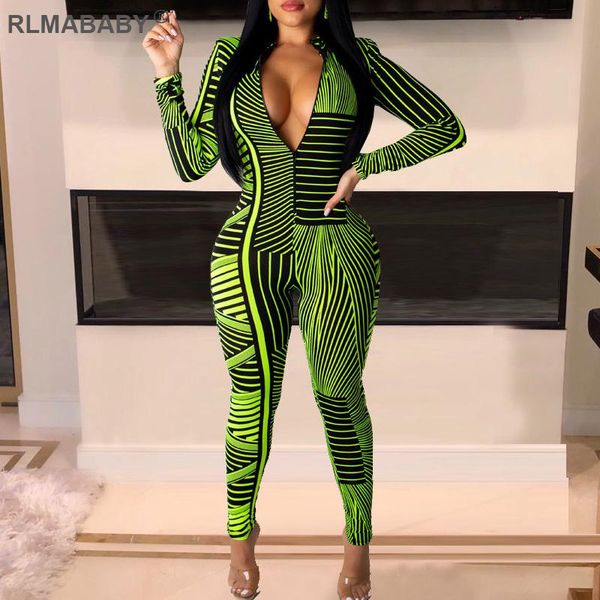 

women's jumpsuits & rompers rlmababy deep v neck long sleeve print jumpsuit casual bodycon women overalls autumn winter club party, Black;white