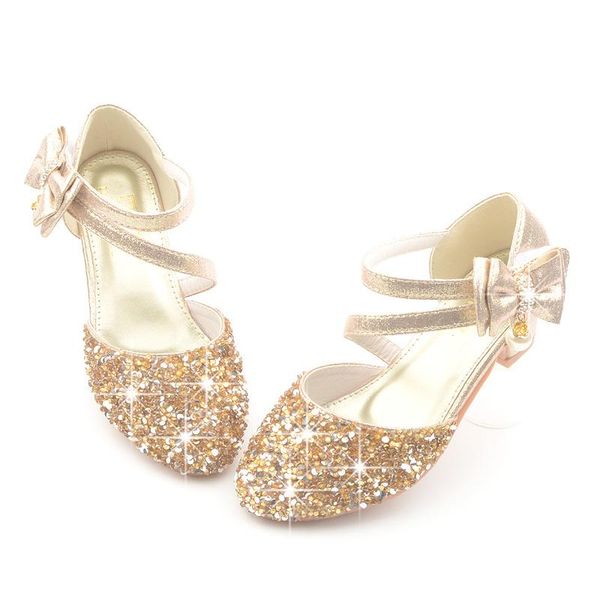 

glitter little girl heels bow sandals 2021 big kids shoe for children summer leather 3 4 5 6 7 8 9 10 11 12 13 year old flat shoes, Black;grey