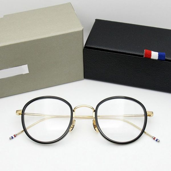 

fashion sunglasses frames thom brand alloy acetate glasses frame men women vintage round eyeglasses myopia prescription eyewear with origina, Black