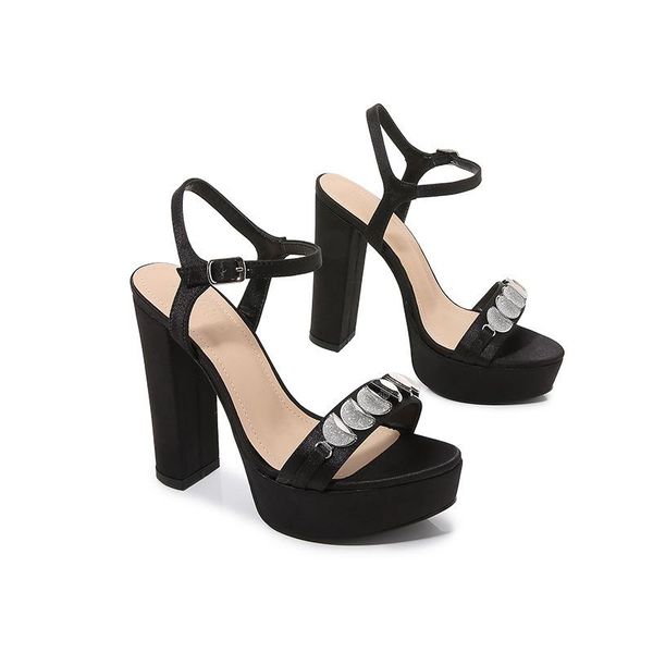 

sandals summer fashion waterproof platform high heels ankle strap women shoes, Black