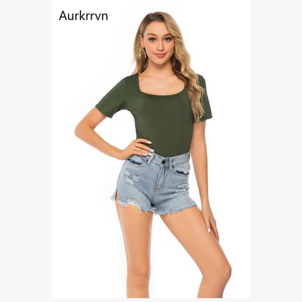 

aurkrrvn green slim fitted bodysuits womens short sleeve bodysuit rompers female summer casual office for lady women's jumpsuits &, Black;white