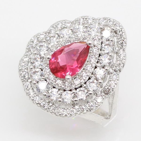 

wedding rings xutaayi fashion 925 logo silver for women red cubic zirconia rhinestone party jewelry, Slivery;golden