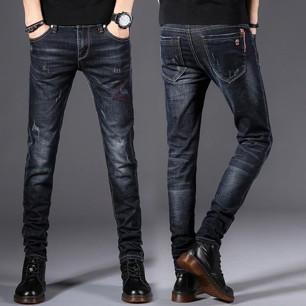 

men's jeans spring and summer skinny fashion personality back bag design trend soft comfortable all-denim pants, Blue