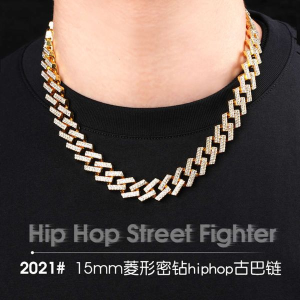 

chain hip hop 15mm diamond hiphop cuban gold plated, Silver