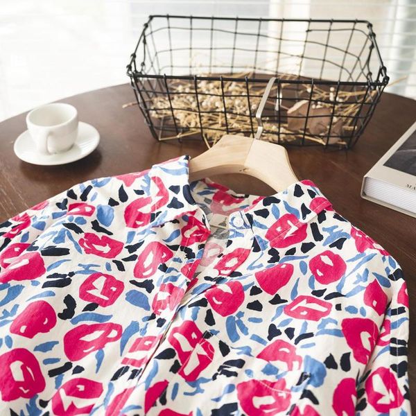 

women's blouses & shirts japanese female summer printing short-sleeved shirt loose, White