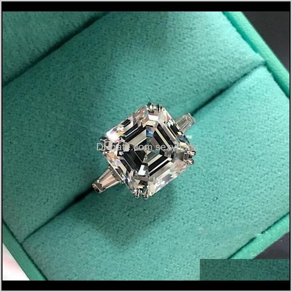 

rings drop delivery 2021 real sparkling luxury jewelry 925 sterling sier princess cut big white z square cz diamond gemstones eternity wo, Slivery;golden