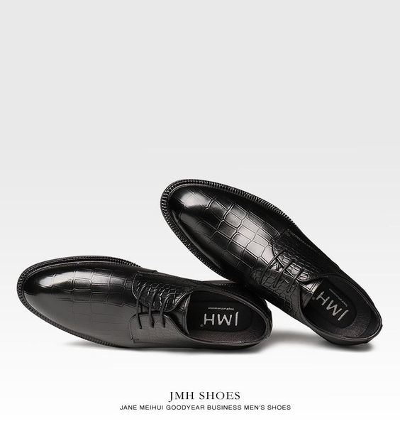

formal leather shoes men's business youth embossed lace-up wedding groom cowhide suit british round toe dress, Black