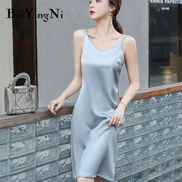 

spaghetti strap dress chic elegant solid color backless knee-length black sundress fashion korean vestidos 210506, Black;gray