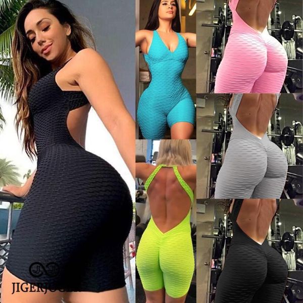 Overall Schwarz Damen Rückenfrei Gym Fitness Strumpfhosen Yoga Sportanzug Einteiliger Body Trainingsanzug Damen Sportshorts Kleidung