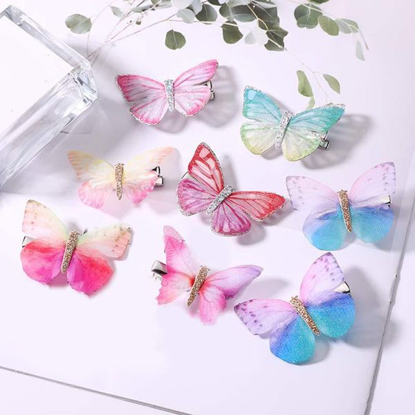 

2pcs/set of butterfly hair accessories girl color cartoon clips vivid lovely princess jewelry, Slivery;white