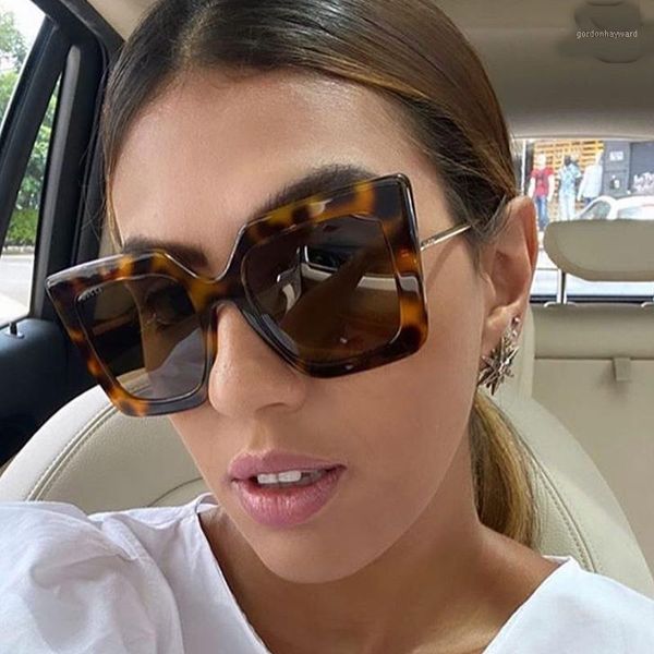 

vintage print leopard square women's sunglasses 2021 fashion oversized cat eye alloy sun glasses female elegant eyewear, White;black