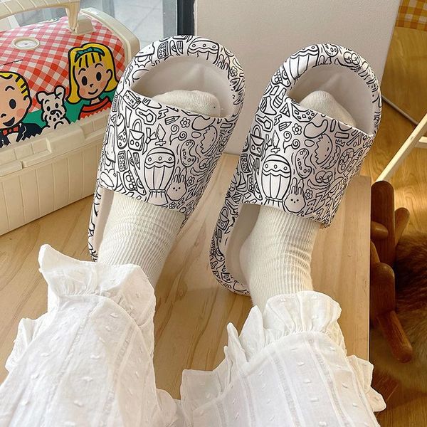 

slippers shoes women red sandals graffiti summer sandalias mujer, Black