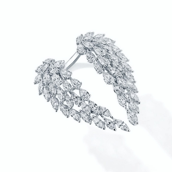 

wedding sparkling vintage fashion jewelry 925 sterling silver full marquise cut white z cz diamond eternity wing feather adjustable rings, Slivery;golden