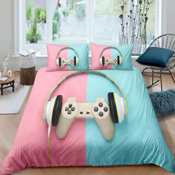 

bedding sets headphones gamepad duvet cover set,two-color stitching game music bed quilt pillowcase,home bedroom decor