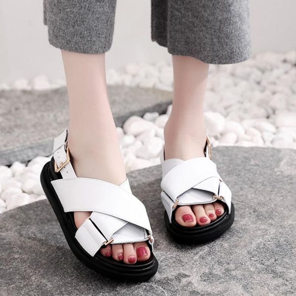 

dress shoes genuine leather sandals women 2021 summer flat black platform breathable comfortable gladiator for beach