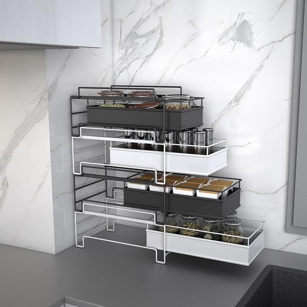 

hooks & rails multi layer storage and finishing water trough shelf in kitchen
