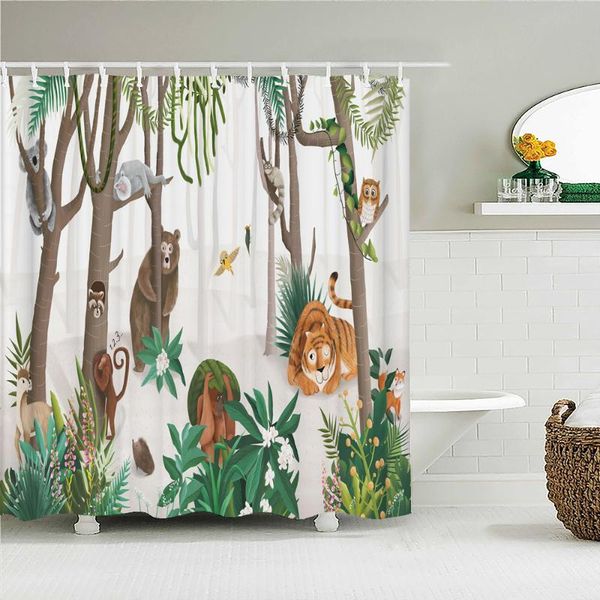 

shower curtains cartoon cute animals plant printed bear tiger monkey waterproof frabic bathroom curtain with hooks 180x180cm