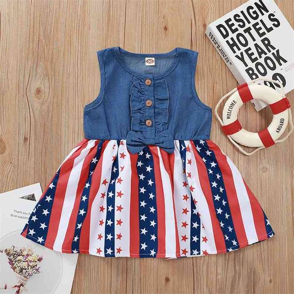 

summer girls dress baby cute sleeveless denim o neck button print skirt fashion casual girl vestido 6m-4t 210629, Red;yellow