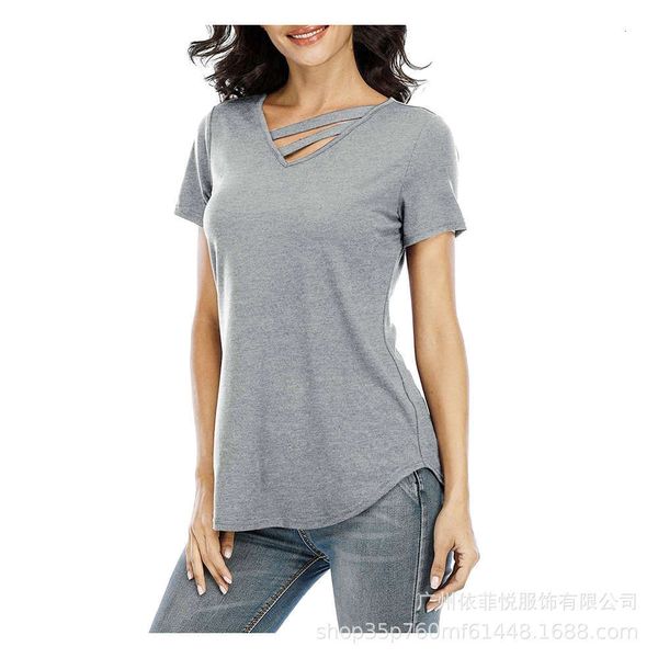 

t-shirt women's 2021 summer v-neck short sleeve solid color ym8r, White