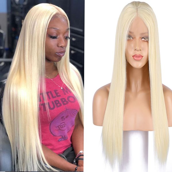 

613 color synthetic lace front wigs with baby hair middle part soft silky straight high temperature wigs for black women