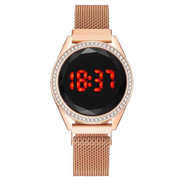 

wristwatches drop women watches rose diamond touch screen mesh strap ladies electronic minimalist female clock, Slivery;brown